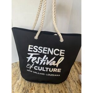 Essence Festival Of culture Black Canvas Roped Tote Bag. Large Louisiana